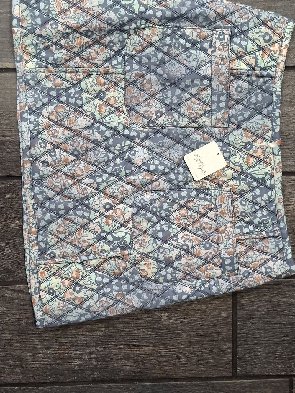 Free People Quilted Floral Mini Skirt in Blue and Mint